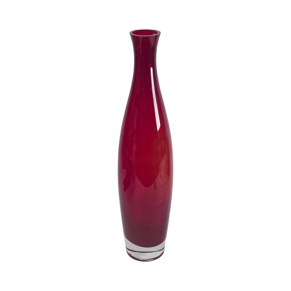 Murano Ruby Red Sommerso Bottle Vase 16in Clear Base MCM Elio Raffaeli Style EUC